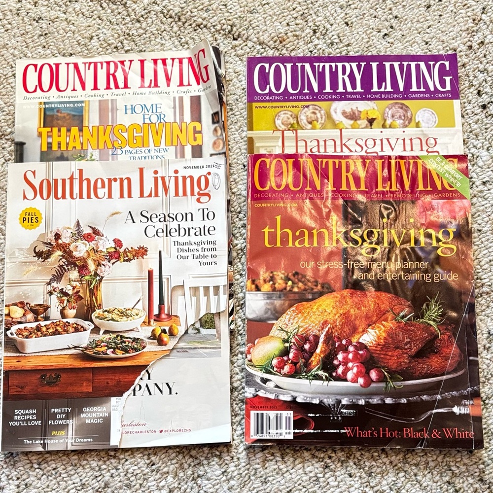 4 Vintage Magazine Thanksgiving Editions - Country Living and Southern Living